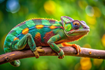 Obraz premium Chameleon resting on a branch, isolated on natural background