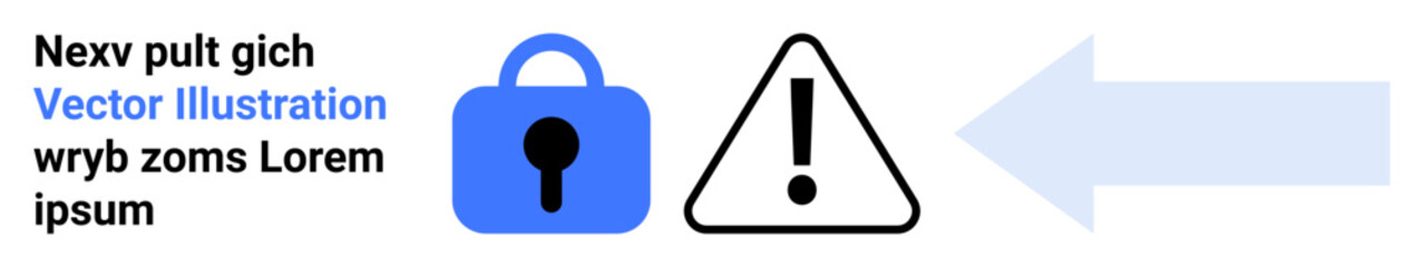 Blue lock icon next to a caution sign and an arrow pointing right. Ideal for online security, data protection, warnings, navigation, and direction. Banner for landing page