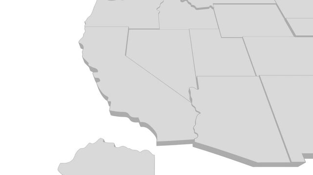 michigan State video animation. Animated USA map, gray map on a white background with red state in 3d style. Animation 4k motion video