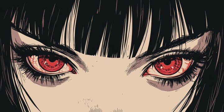 Flat color manga character with angry red eyes
