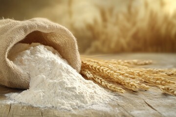 Flour Sack with Wheat in Natural Background