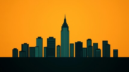 Naklejka premium Minimalist City Skyline Illustration with Orange Background