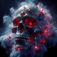Fototapeta premium Ruby Crystal Skull in a space nebula