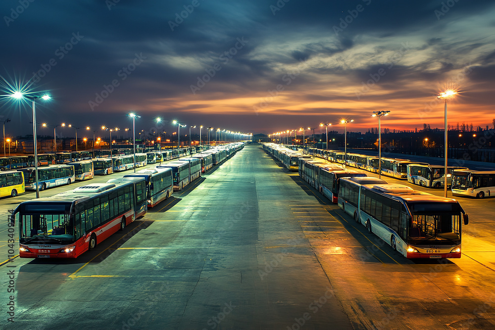 Poster Clean and Organized Bus Depot with Efficient Parking Design  