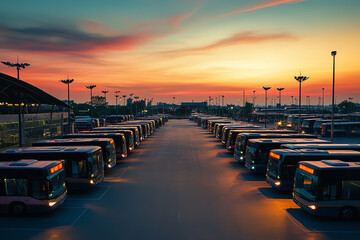 Clean and Organized Bus Depot with Efficient Parking Design  