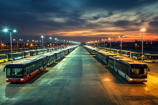 Clean and Organized Bus Depot with Efficient Parking Design  