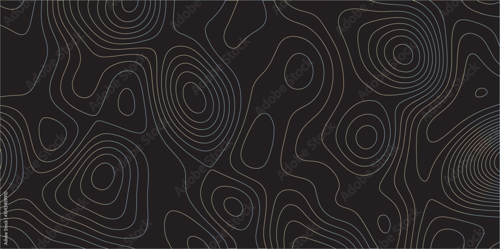 Poster Abstract black colorful gradient Topographic line map pattern background. Contour elevation topographic and textured Background Modern design with black background with topographic wavy Patte and dot	