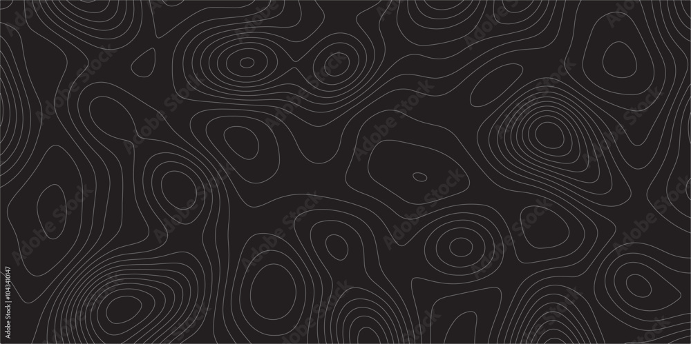 Poster Abstract white on black background Topographic line map pattern. Contour elevation topographic and textured Background Modern design with black background with topographic wavy patted.	