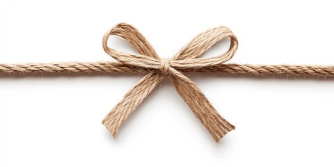 A single string of twine with a bow on a white background