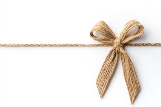A single string of twine with a bow on a white background