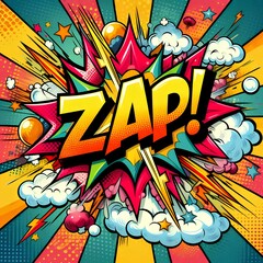 Bright colorful comic book style explosion with the word Zap.