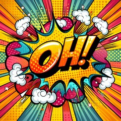 Bright colorful comic book style explosion with 'Oh!' text.