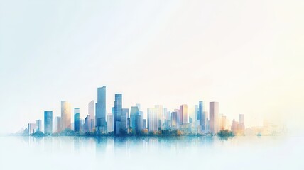 Fototapeta premium A serene urban skyline blending modern architecture with soft hues, reflecting tranquility and innovation in an abstract style.