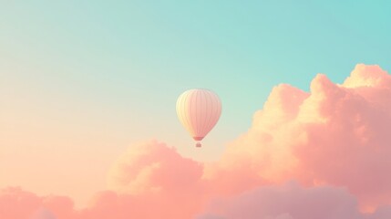 Obraz premium A white hot air balloon flies through a pastel pink and blue sky.