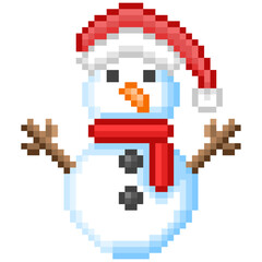 Fototapeta premium Christmas Snowman on PNG background, Pixel Art, Clip Art, Sticker for Diary/Planner/To do list/Study notebook/etc.
