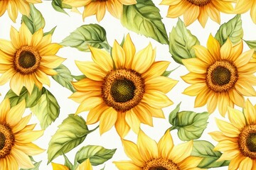 Obraz premium Bright Sunflower Pattern on White Background