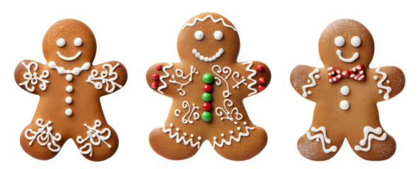 Gingerbread men - Christmas cookies Panorama isolated on transparent PNG background