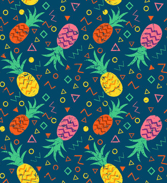 The Colorful Textured Pineapple Seamless pattern