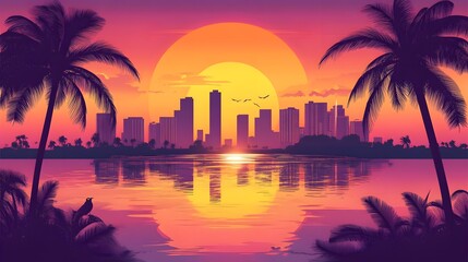 Obraz premium Tropical Sunset Cityscape