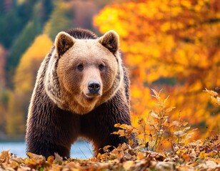 Obraz premium Brown bear in autumn scenery