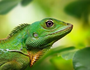 Fototapeta premium Close view of a common green forest lizard