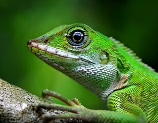 Obraz premium Close view of a common green forest lizard