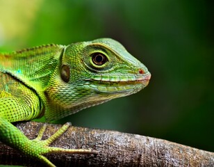 Obraz premium Close view of a common green forest lizard
