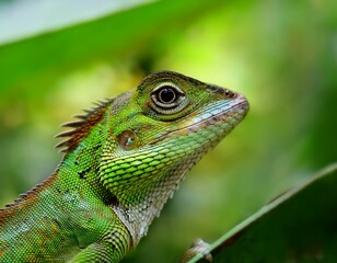 Obraz premium Close view of a common green forest lizard