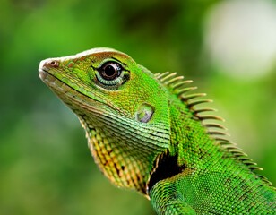 Fototapeta premium Close view of a common green forest lizard