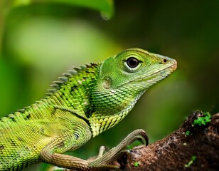 Fototapeta premium Close view of a common green forest lizard