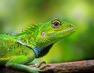 Obraz premium Close view of a common green forest lizard