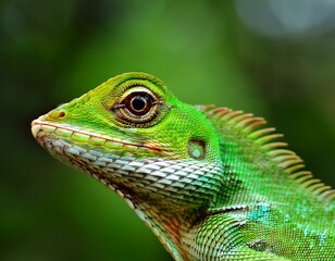 Obraz premium Close view of a common green forest lizard
