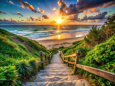 Santec Beach Steps: A coastal pathway connecting to the French Atlantic.