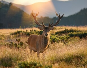 Fototapeta premium Silhouetted Red Deer during the annual deer rut in Europe