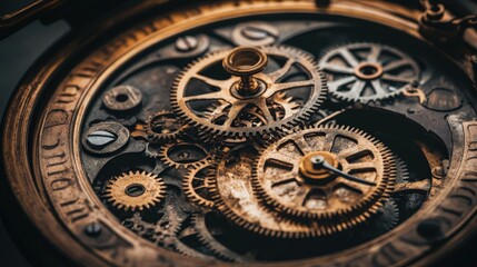 Fototapeta premium Concept of Productivity Illustrated by Multi-Layered Clockwork Mechanism with Interlocking Gears in a Vintage Design