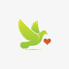 Obraz premium Green Dove Flying with Red Heart