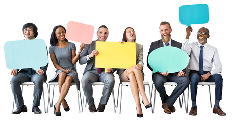 Obraz premium Png businesspeople with speech bubbles sticker, transparent background