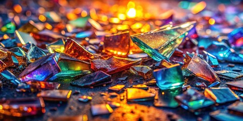 Fototapeta premium Shattered glass, refracted light, abstract art in a panoramic view.