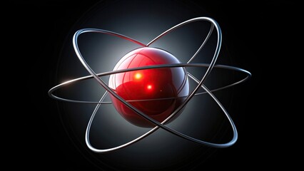 atomic sphere with orbiting electron in red highlighting physic principle on black Point of View