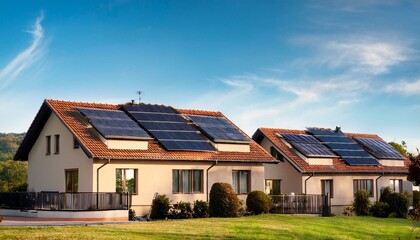 Beautiful houses with solar panels on the roof