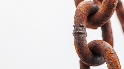 Fototapeta premium Isolated rusty chain links on a clean white background, emphasizing the contrast between decay and purity.