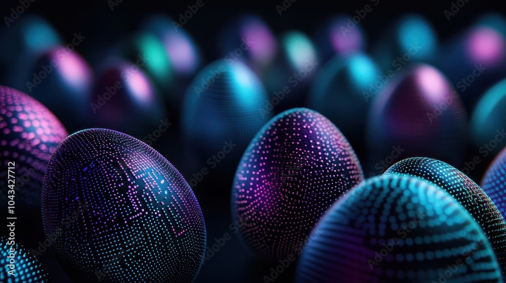 Poster vibrant digital eggs a stunning display of color and light in abstract art