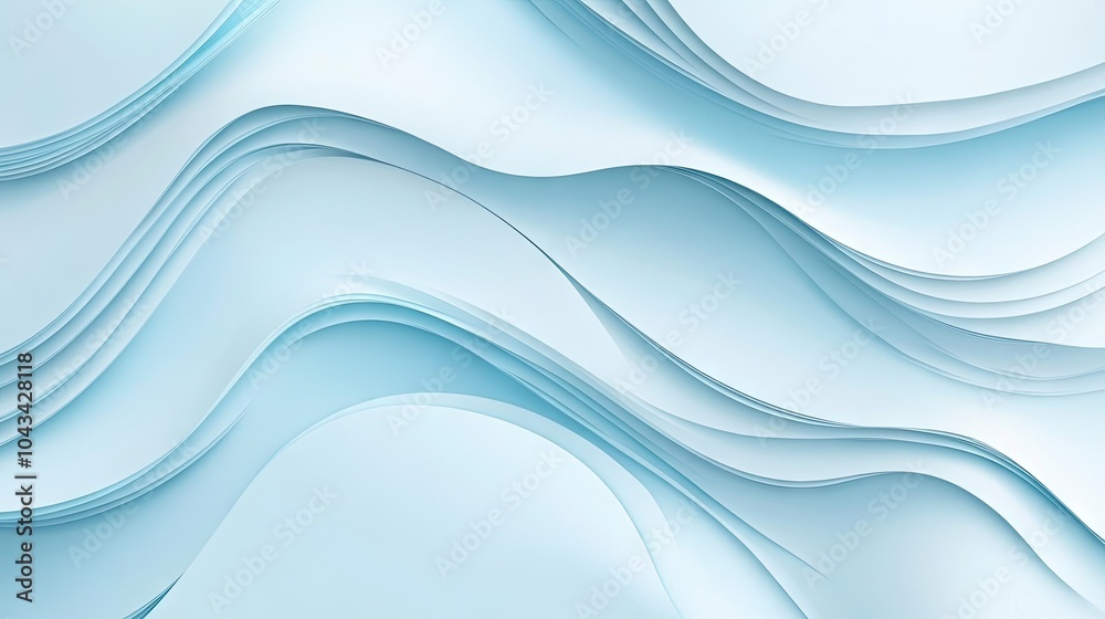 Poster Light blue abstract paper cut-out style background with soft curves, creating depth and texture.