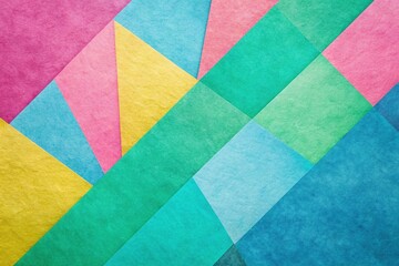 abstract colored texture paper background geometric shape in blue pink green yellow colors aerial view