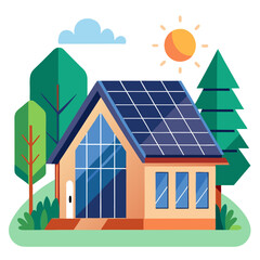 Nordic Solar-Powered House Concept Illustration