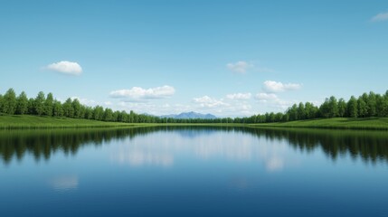 Fototapeta premium Tranquil Lake Landscape with Mountain View and Green Forest