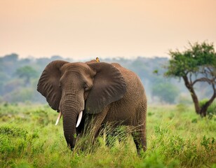 Obraz premium mock charging practice by an baby African Bush Elephant