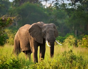 Obraz premium mock charging practice by an baby African Bush Elephant