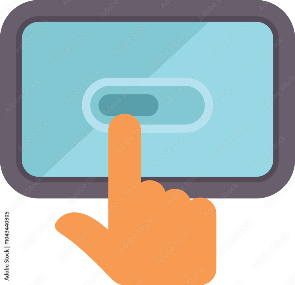 Poster hand is touching a digital tablet with a loading bar displayed on the screen