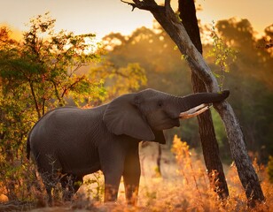 Fototapeta premium mock charging practice by an baby African Bush Elephant